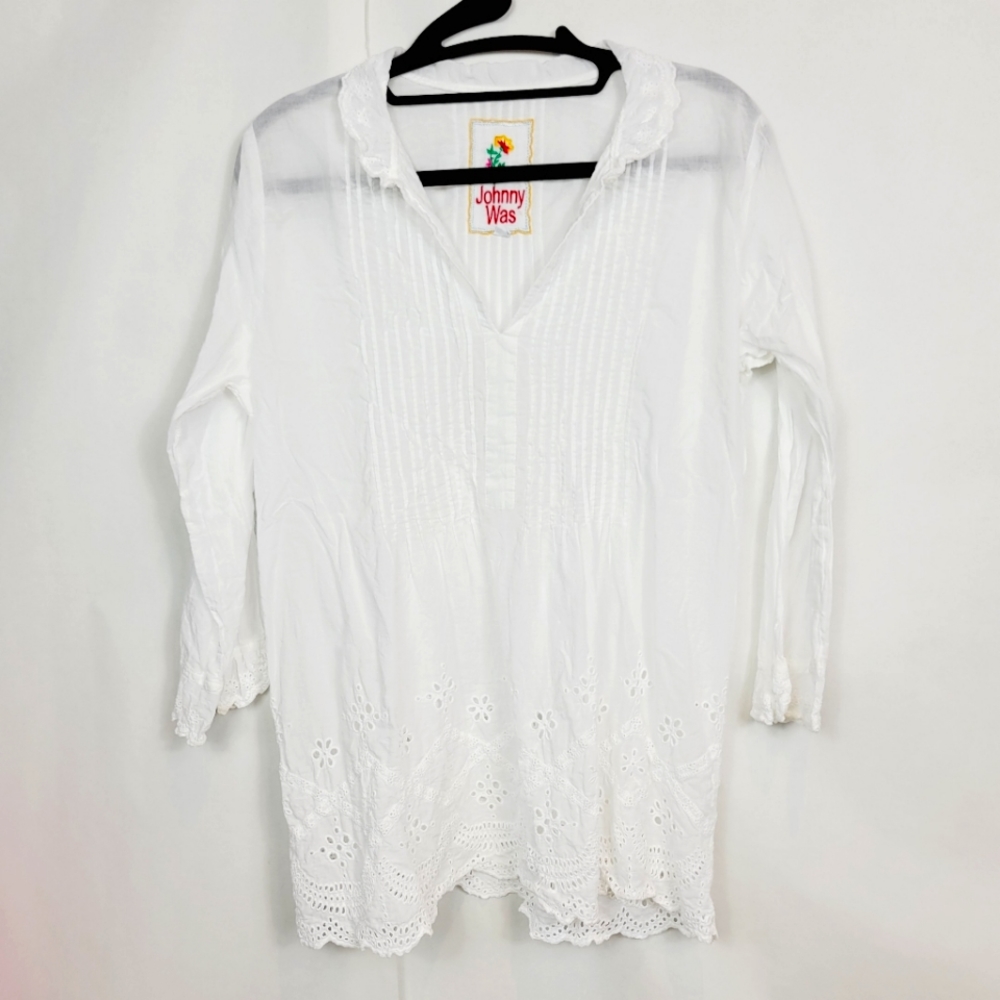 Johnny Was white cotton blouse